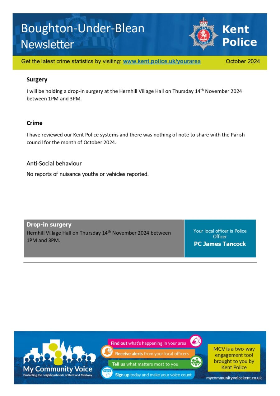 Boughton Under Blean October Newsletter