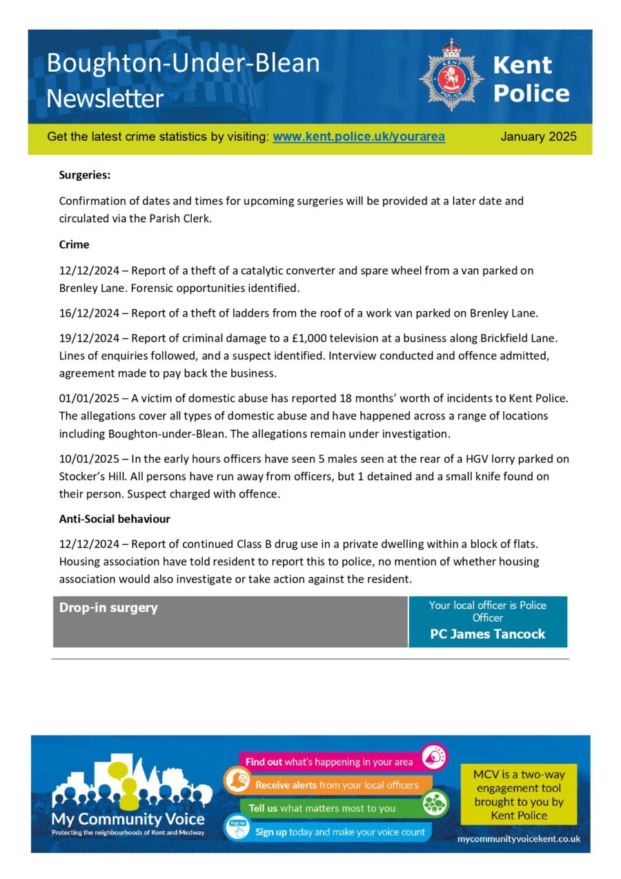 Boughton Under Blean January 2025 Newsletter