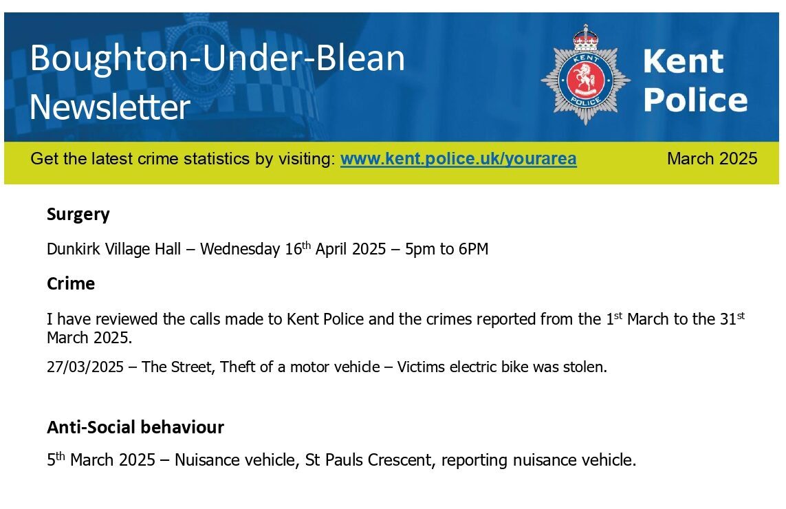Boughton Under Blean March Newsletter